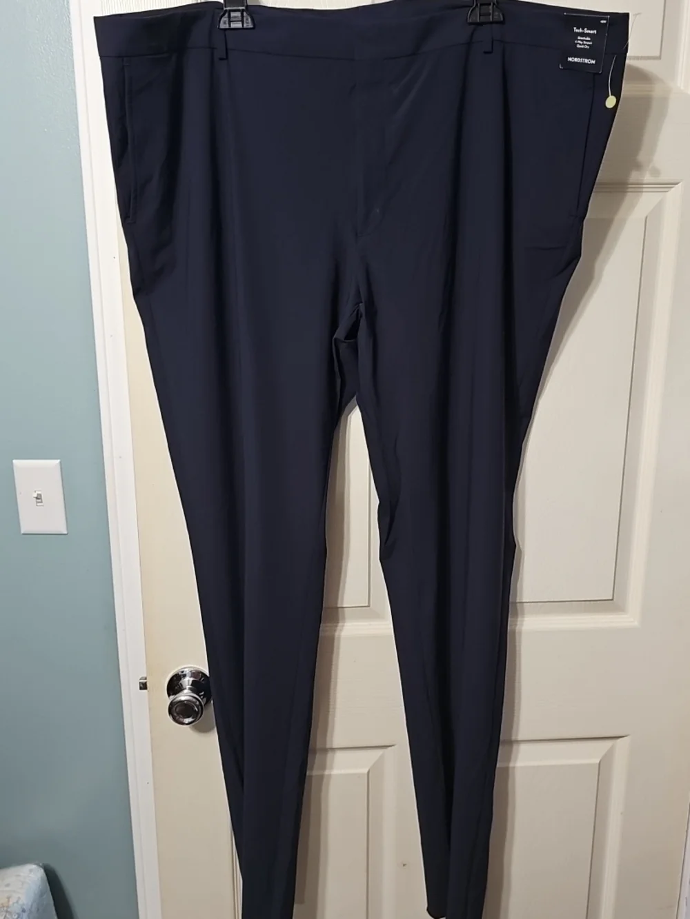 Nordstrom Mens 48W Navy Blue Stretch Pants Tech Smart Fit NWT Unfinished Hem BB2